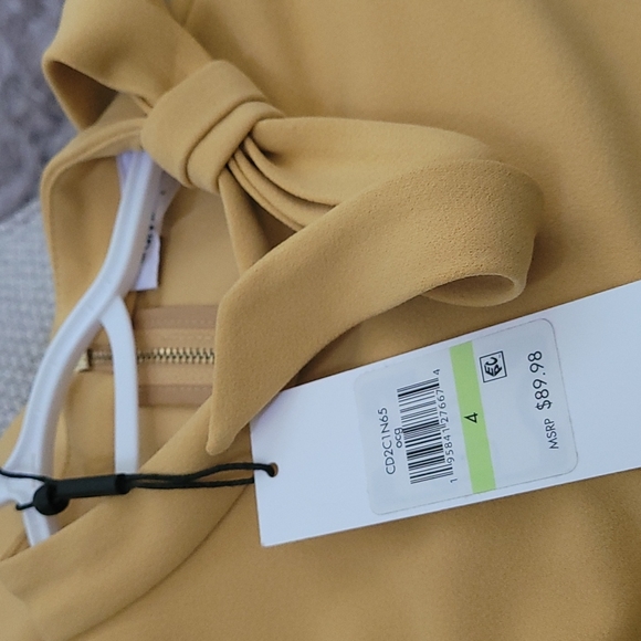 Calvin Klein Long Sleeve Bow Tie Yellow Sheath Dress Size 4 - Picture 11 of 12